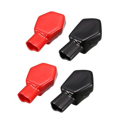 Harfington Uxcell Flexible Battery Terminal Insulating Rubber Protector Covers Polygon Shape Red Black 2 Pairs