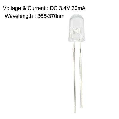 Harfington Uxcell 3pcs 3mm 365-370nm Light Emitting Diode DC 3.4V 20mA Clear Round Purple