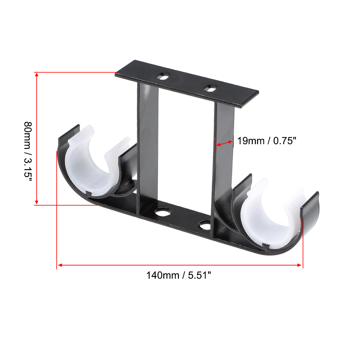 uxcell Uxcell Curtain Rod Bracket Aluminum Alloy Double Holder Support for 26mm - 29mm Drapery Rod, 140 x 80 x 19mm Black 2 Pcs