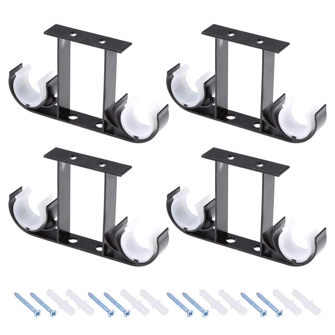 uxcell Uxcell Curtain Rod Bracket Aluminum Alloy Double Holder Support for 26mm - 29mm Drapery Rod, 140 x 80 x 19mm Black 4 Pcs