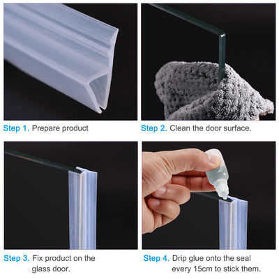 Harfington Uxcell Frameless Glass Shower Door Sweep - Door Bottom Side Seal Strip F-Type with 1/2"(12mm) Drip Rail - 3/8"(10mm) Glass x 118"(3000mm) Length