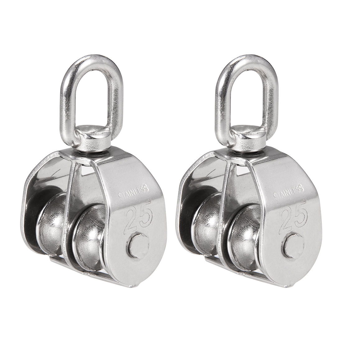 uxcell Uxcell M25 Lifting Crane Swivel Hook  Pulley Block Hanging Wire Towing Double Wheel Stainless Steel 2pcs