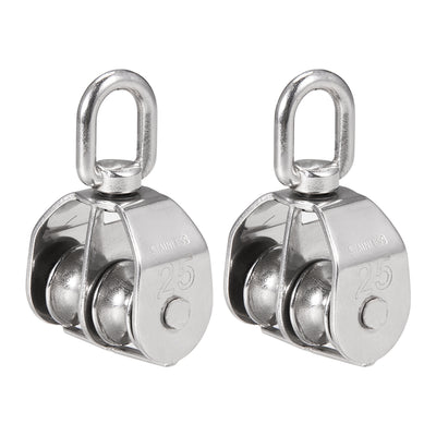 Harfington Uxcell M25 Lifting Crane Swivel Hook  Pulley Block Hanging Wire Towing Double Wheel Stainless Steel 2pcs