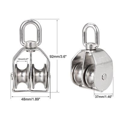 Harfington Uxcell M32 Lifting Crane Swivel Hook  Pulley Block Hanging Wire Towing Double Wheel Stainless Steel 2pcs
