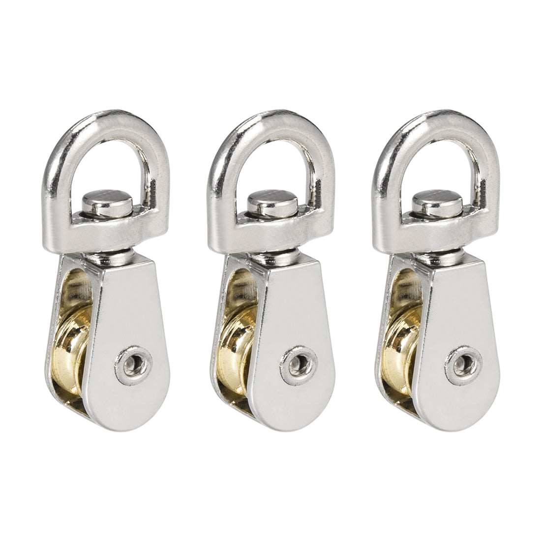 uxcell Uxcell 1/2 " Lifting Crane Swivel Hook Single Pulley Block Hanging Wire Towing Wheel Zinc Alloy 3pcs