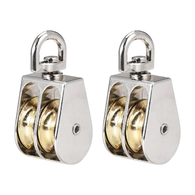 Harfington Uxcell 1" Lifting Crane Swivel Hook  Pulley Block Hanging Wire Towing Double Wheel Zinc Alloy 2pcs