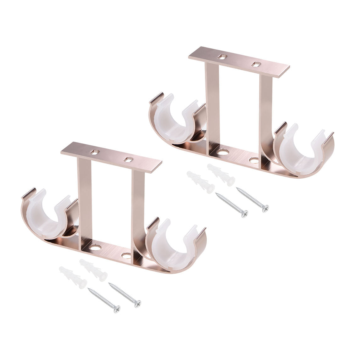 uxcell Uxcell Curtain Rod Bracket Aluminum Alloy Double Holder Support for 24mm Drapery Rod, 141 x 80 x 19mm Rose Gold 4Pcs