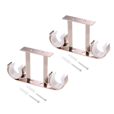 Harfington Uxcell Curtain Rod Bracket Aluminum Alloy Double Holder Support for 24mm Drapery Rod, 141 x 80 x 19mm Rose Gold 4Pcs