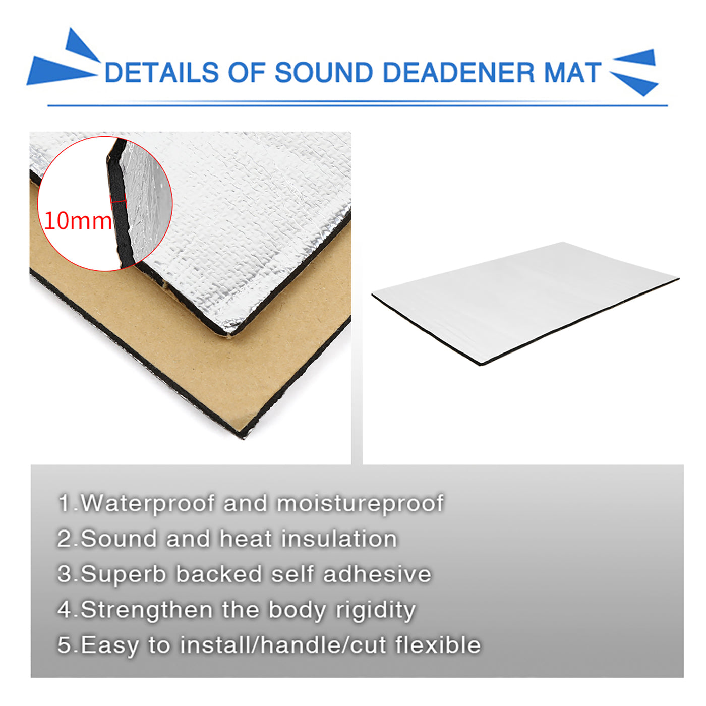 uxcell Uxcell 394mil/10mm 1.6sqft Sound Deadening Heat Deadener Insulation Mat Intensive Alumium Foil Acoustic Barrier 20x12inch/50x30cm