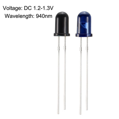 Harfington Uxcell 2pcs 5mm 940nm LEDs Infrared Emitter and IR Receiver Diode DC 1.2V