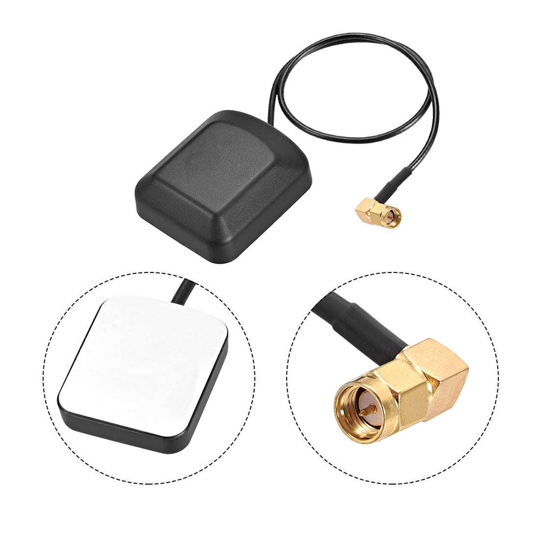 uxcell Uxcell GPS Active Antenna 90-Degree SMA Male Plug 28dB Aerial Connector Cable with Magnetic Mount 0.5 Meter Wire