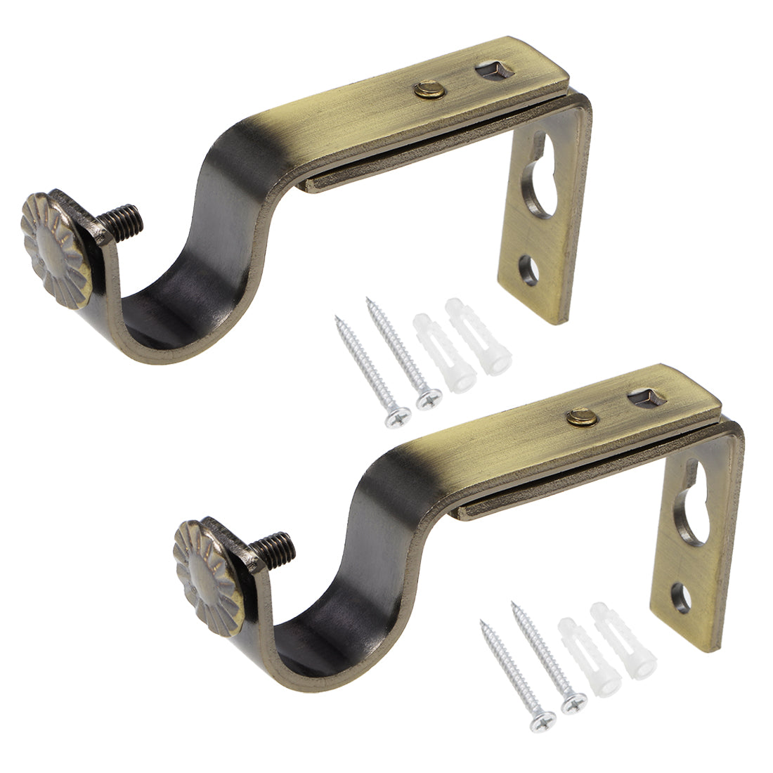 uxcell Uxcell Curtain Rod Bracket Iron Single Holder Support for 22mm Drapery Rod, 94 x 46 x 16mm Bronze Tone 2Pcs