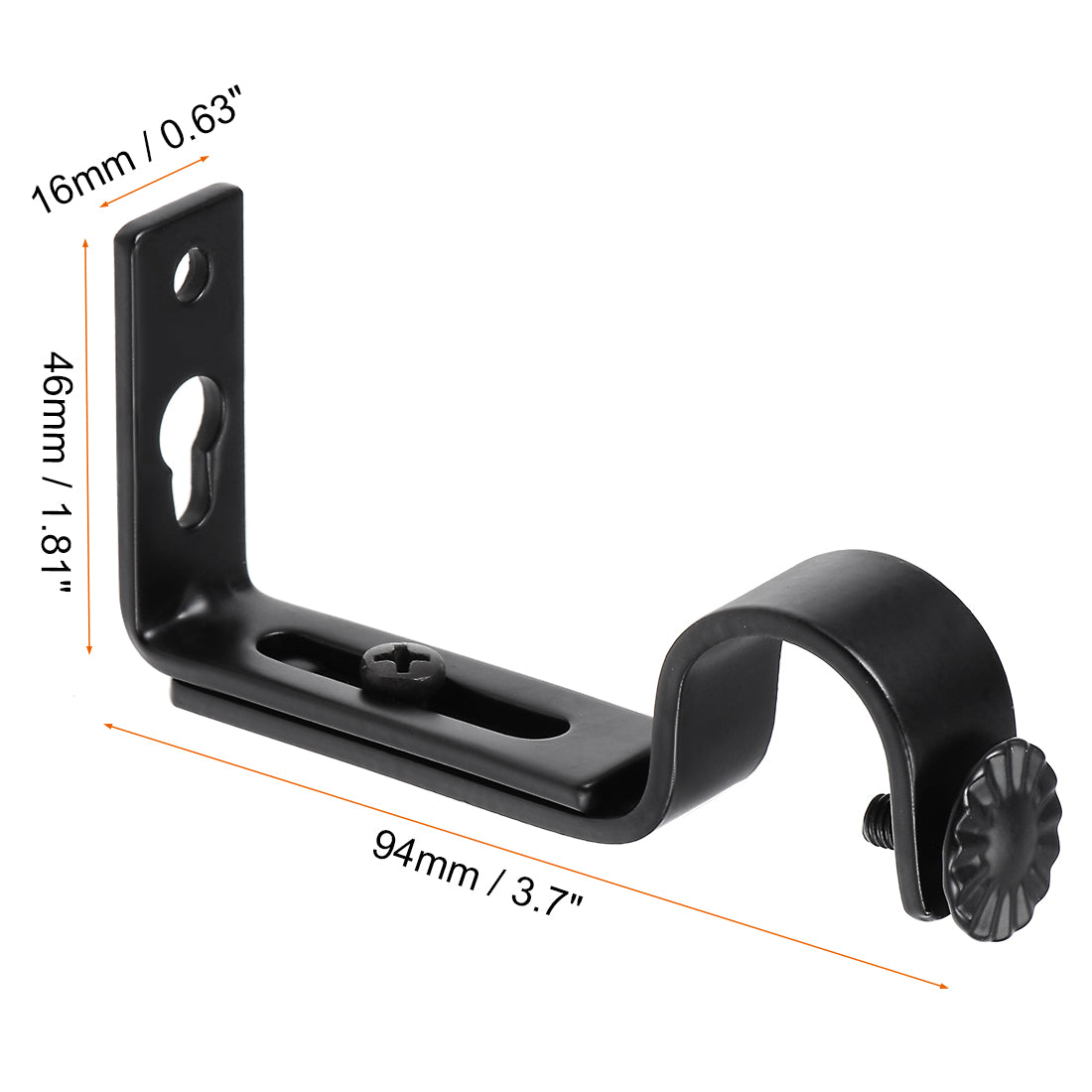 uxcell Uxcell Curtain Rod Bracket Iron Single Holder Support for 22mm Drapery Rod, 94 x 46 x 16mm Black 2Pcs