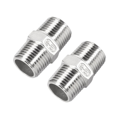 Harfington Uxcell Stainless Steel 304 Cast Pipe Fittings Coupling 1/2 x 1/2 G Male 2pcs