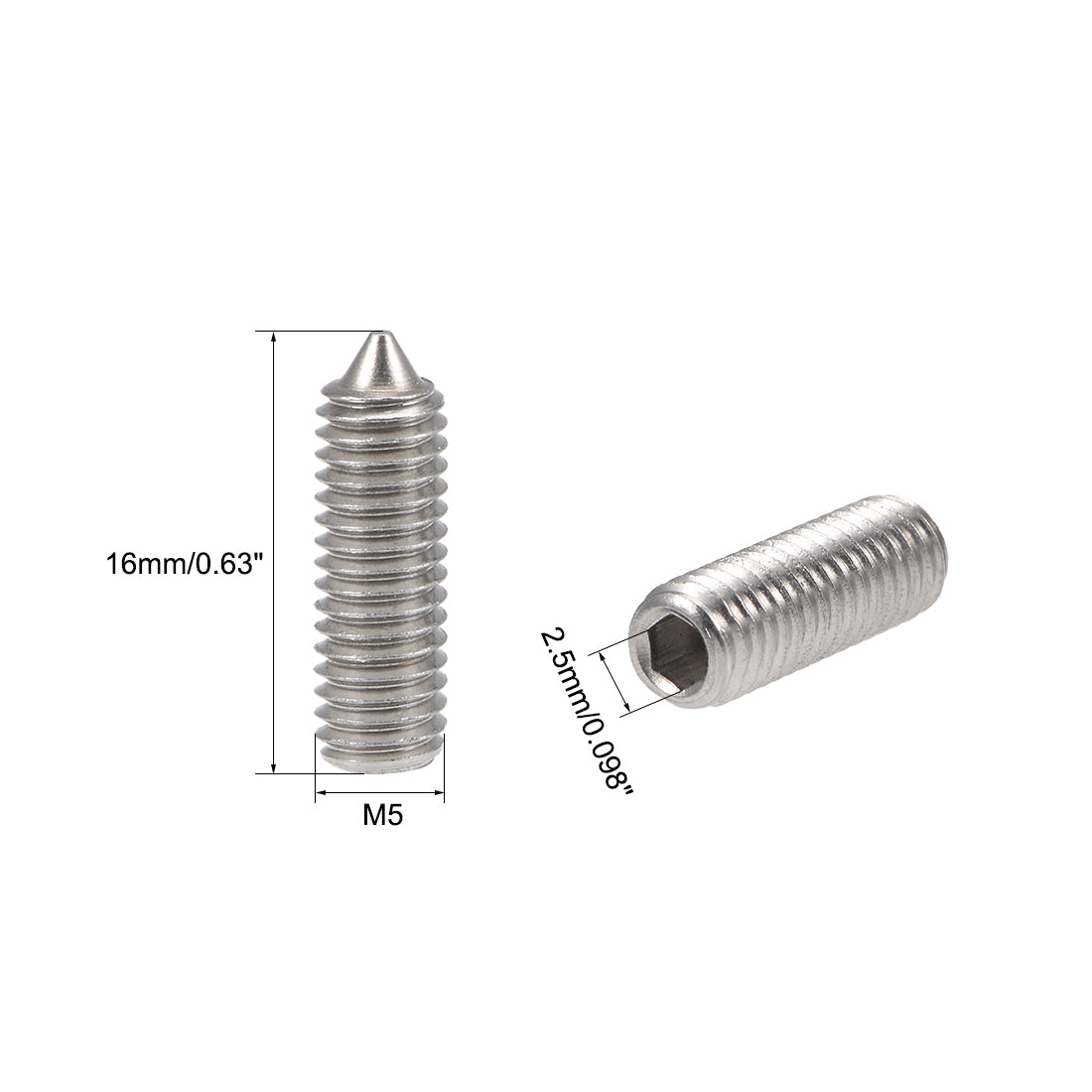 uxcell Uxcell 40Pcs M5x16mm Internal Hex Socket Set Grub Screws Cone Point 304 Stainless Steel Screw