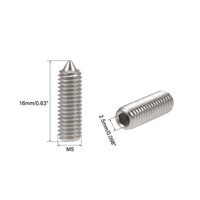 Harfington Uxcell 40Pcs M5x16mm Internal Hex Socket Set Grub Screws Cone Point 304 Stainless Steel Screw