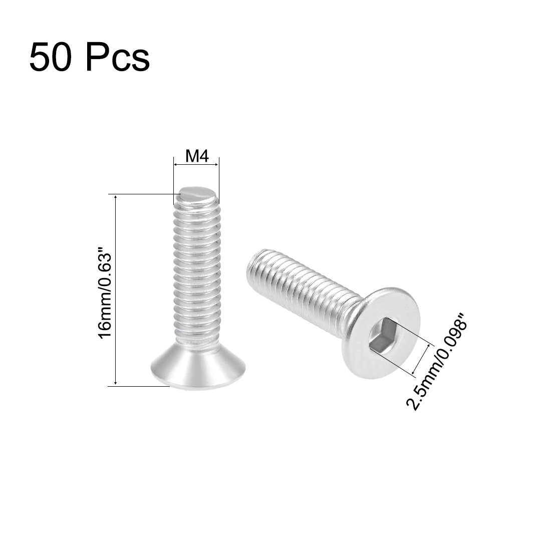 uxcell Uxcell Flat Head Machine Screws Hex Screw Stainless Steel Fasteners Bolts 50pcs