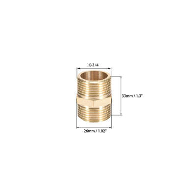 Harfington Uxcell Brass Pipe Fitting Connector Straight Hex Nipple Coupler 3/4 x 3/4 G Male Thread Hose Fittings Gold Tone
