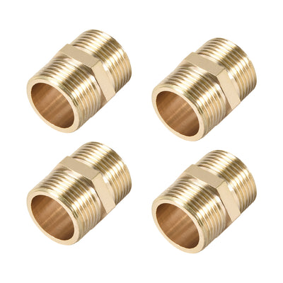Harfington Uxcell Brass Pipe Fitting Connector Straight Hex Nipple Coupler 3/4 x 3/4 G Male Thread Hose Fittings Gold Tone 4pcs