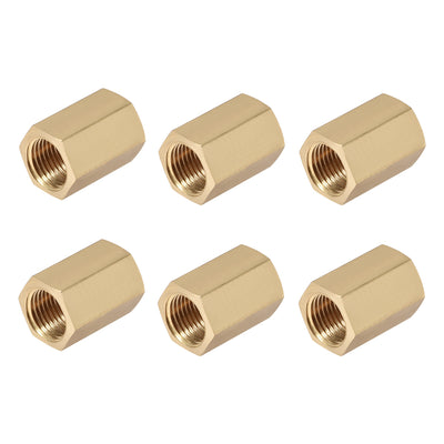 Harfington Uxcell Brass Pipe Fitting Connector Straight Hex Nipple Coupler 1/8 x 1/8 G Female Thread Gold Tone 6pcs
