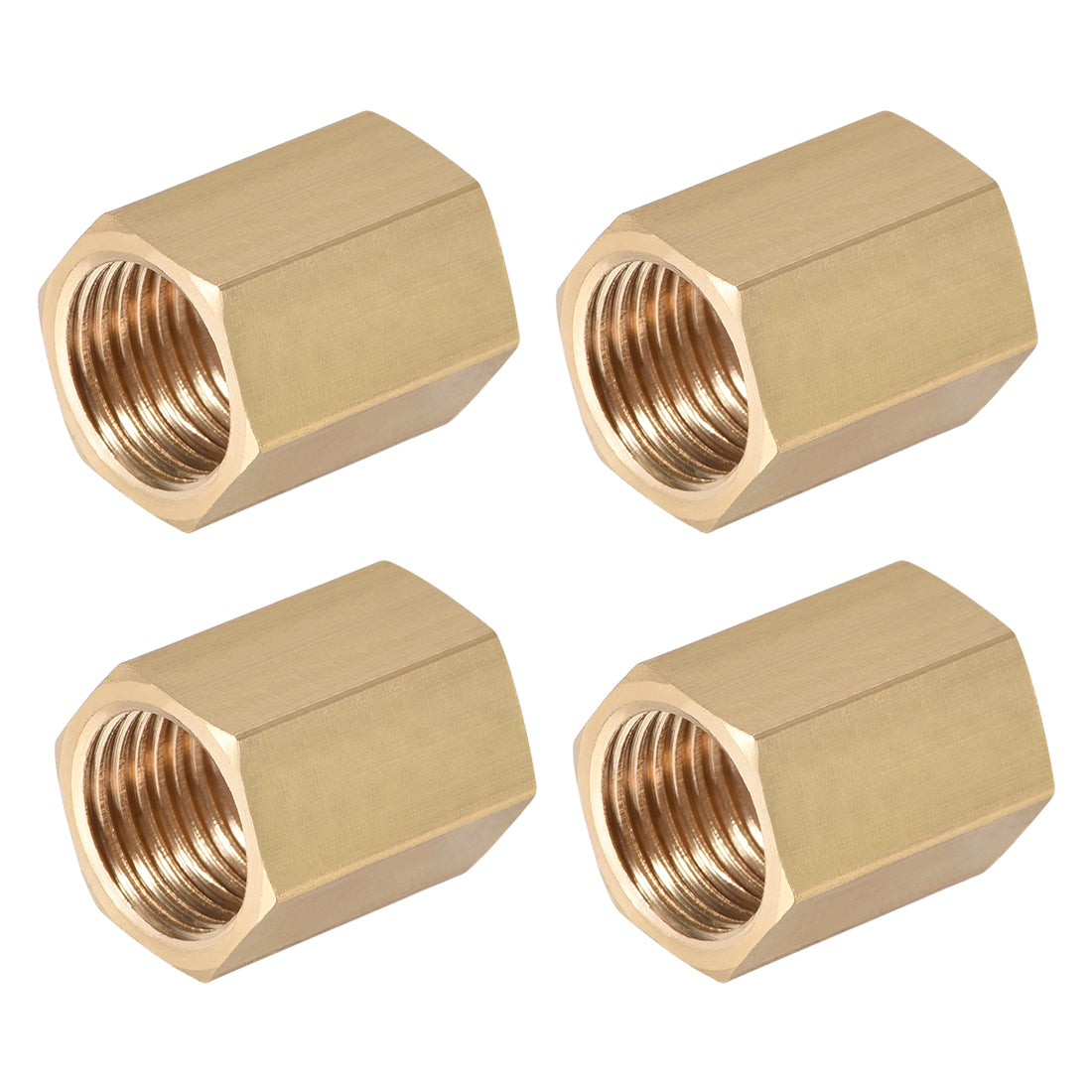 uxcell Uxcell Brass Pipe Fitting Connector Straight Hex Nipple Coupler 1/4 x 1/4 G Female Thread Gold Tone 4pcs