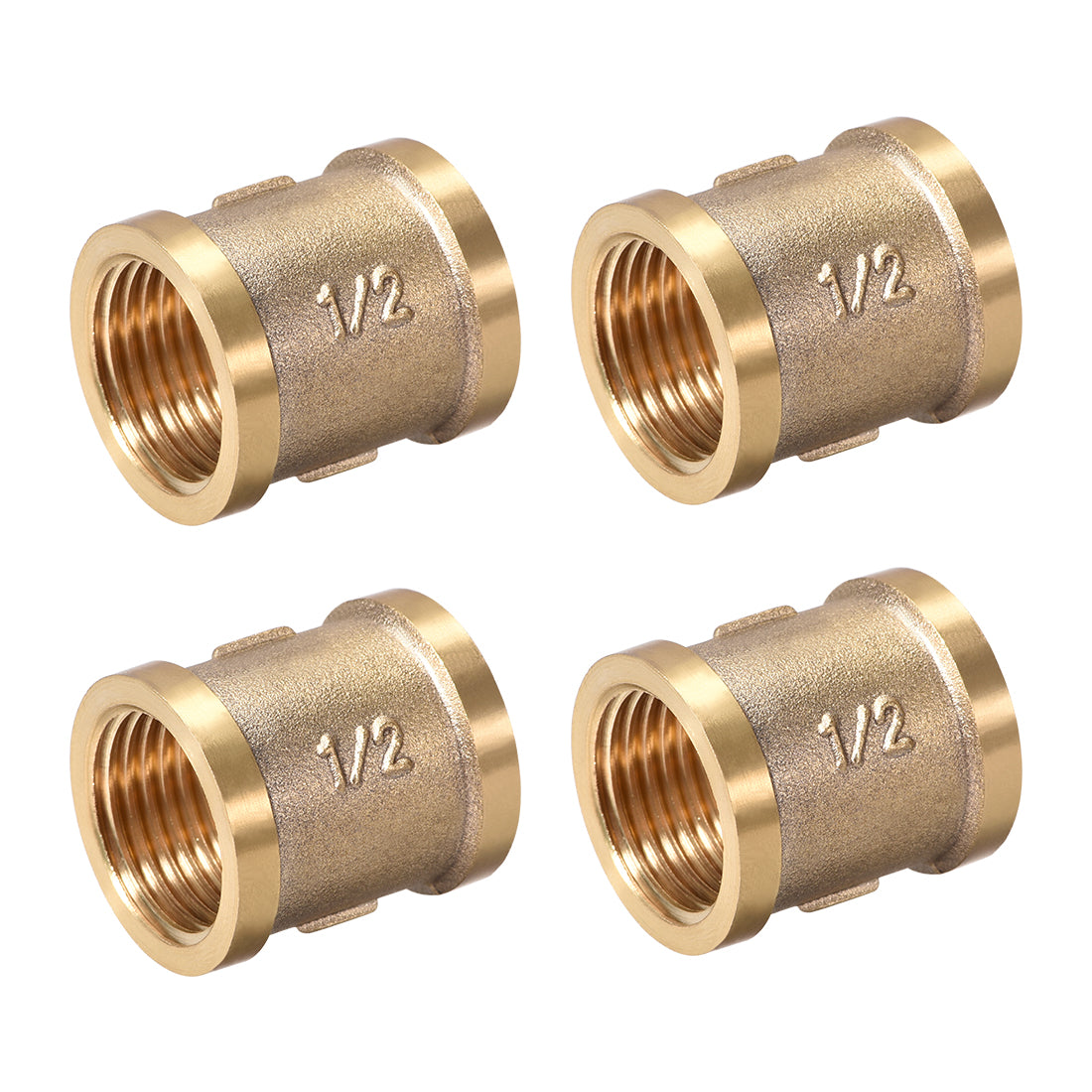 uxcell Uxcell Brass Cast Pipe Fittings Coupling 1/2 x 1/2 G Female Thread Gold Tone 4pcs