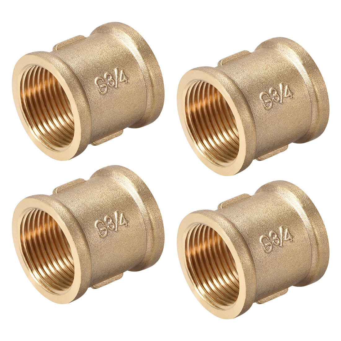 uxcell Uxcell Brass Cast Pipe Fittings Coupling 3/4 x 3/4 G Female Thread Gold Tone 4pcs