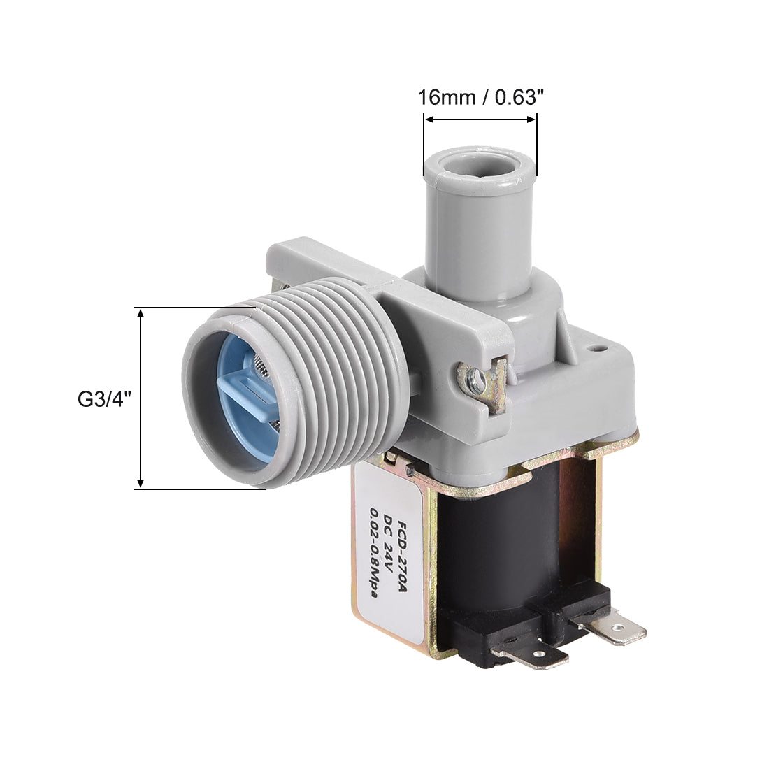uxcell Uxcell DC24V G3/4 Thread 16mm Barb Plastic Water Electric Solenoid Valve Normally Closed N/C Pressure Water Inlet Flow Switch Electromagnetic Valve