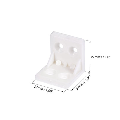 Harfington Uxcell Shelf Cabinet Door 90 Degree Plastic Corner Braces 27x27x27mm Angle Brackets, 24 Pcs White