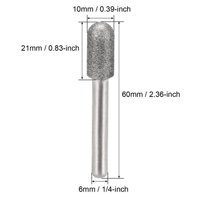 Harfington Uxcell Diamond Burrs Grinding Drill Bits for Carving Rotary Tool 1/4-Inch Shank 6mm Cylindrical Ball Nose 150 Grit 10 Pcs
