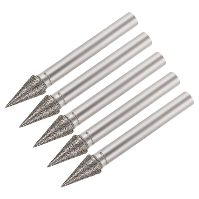 Harfington Uxcell Diamond Burrs Grinding Drill Bits for Carving Rotary Tool 1/4-Inch Shank 8mm Conial 150 Grit 5 Pcs