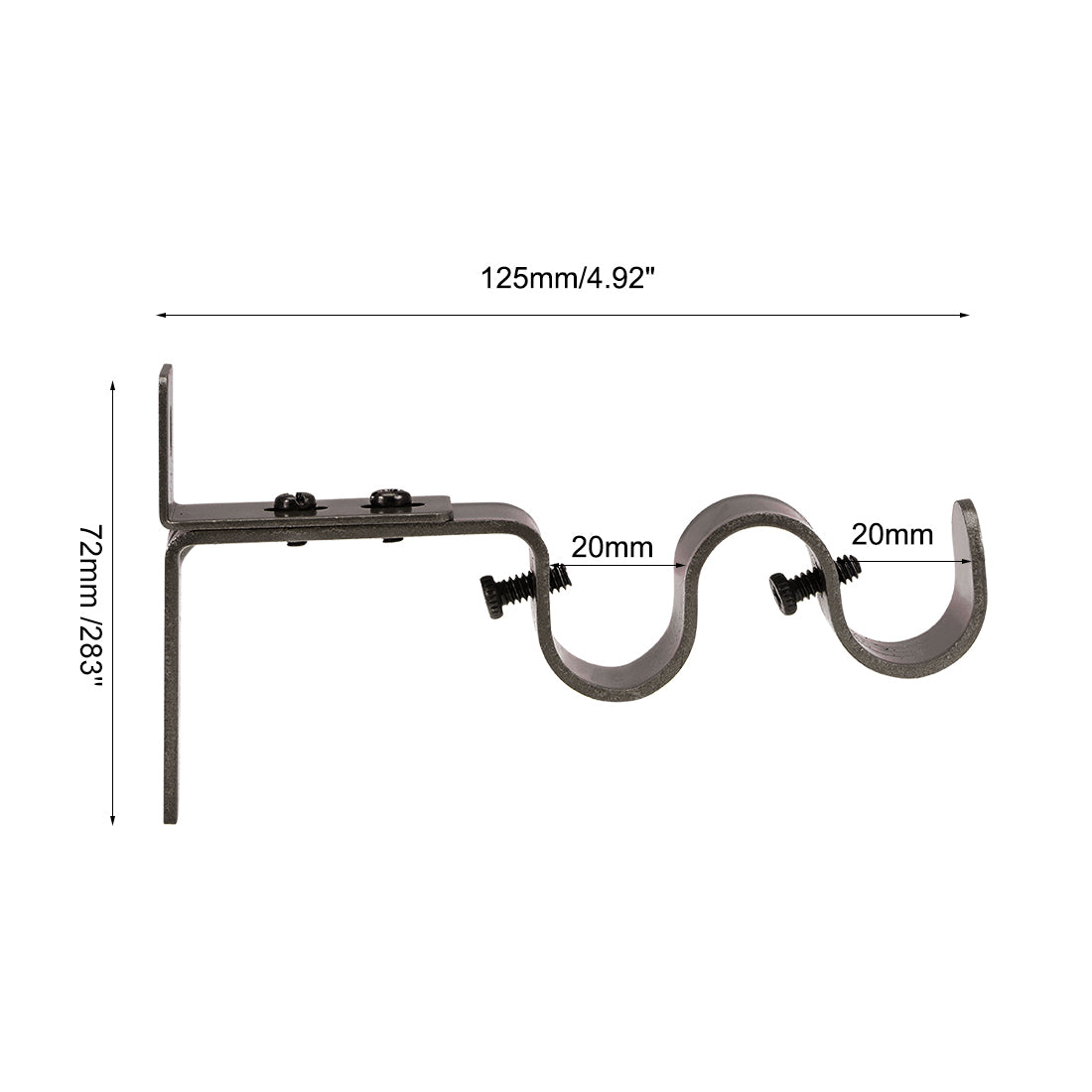 uxcell Uxcell Curtain Rod Bracket Iron Double Holder Support for 20mm Drapery Rod, 125 x 72 x 21mm Brown 2Pcs