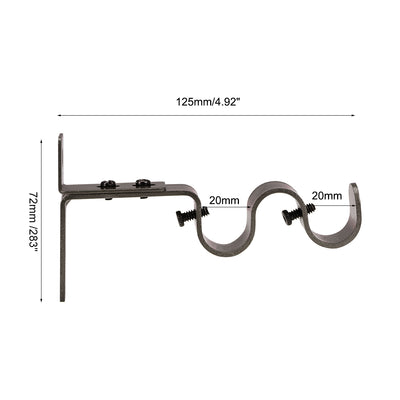 Harfington Uxcell Curtain Rod Bracket Iron Double Holder Support for 20mm Drapery Rod, 125 x 72 x 21mm Brown 2Pcs