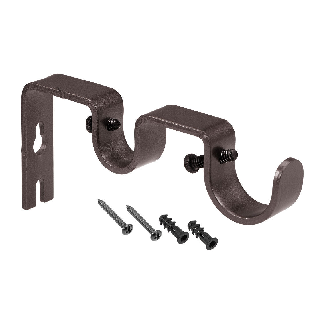 uxcell Uxcell Curtain Rod Bracket Iron Double Holder Support for 18mm 27mm Drapery Rod, 122 x 51 x 16mm Brown