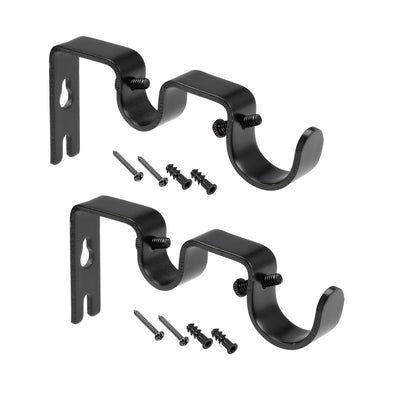 Harfington Uxcell Curtain Rod Bracket Iron Double Holder Support for 18mm 27mm Drapery Rod, 122 x 53 x 16mm Black 4Pcs