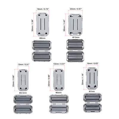 Harfington Uxcell Ferrite Cores Ring 3.5mm 5mm 7mm 9mm 13mm RFI EMI Noise Cable Clip Grey 20pcs
