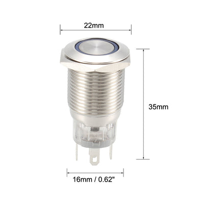 Harfington Uxcell Momentary Push Button Switch 16mm Mounting 1NC NO COM 12V LED with Socket Plug