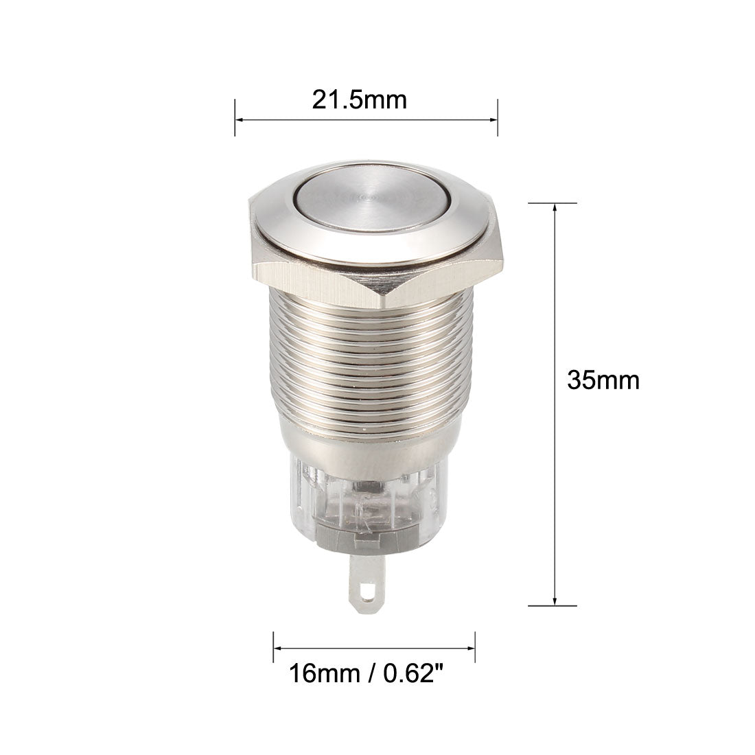 uxcell Uxcell Momentary Metal Push Button Switch Flat Head 16mm Mounting NC NO COM AC 250V 5A