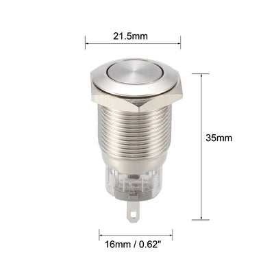 Harfington Uxcell Momentary Metal Push Button Switch Flat Head 16mm Mounting NC NO COM AC 250V 5A