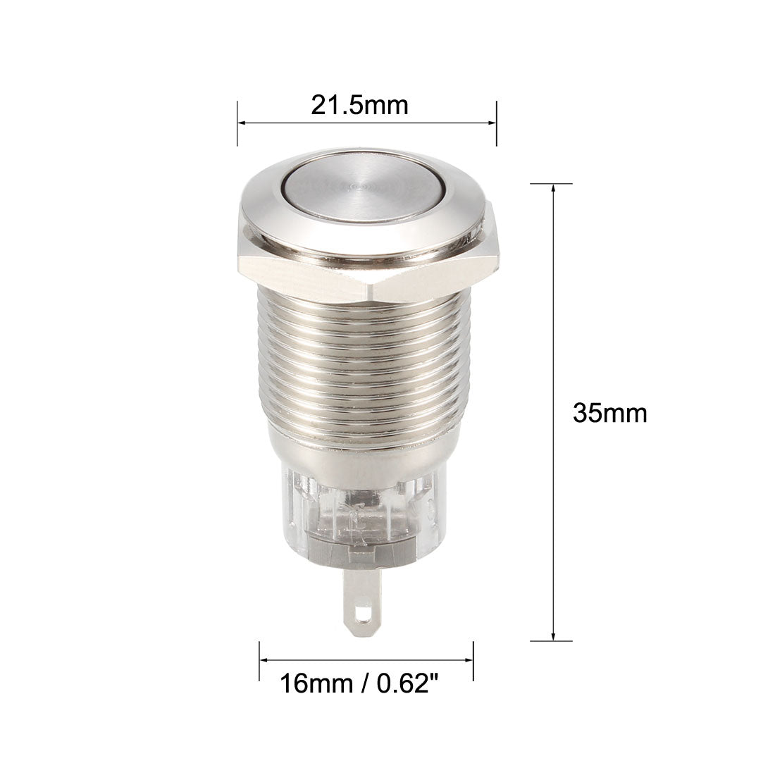 uxcell Uxcell Latching Metal Push Button Switch Flat Head 16mm Mounting NC NO COM AC 250V 5A  with Socket Plug Flat Type