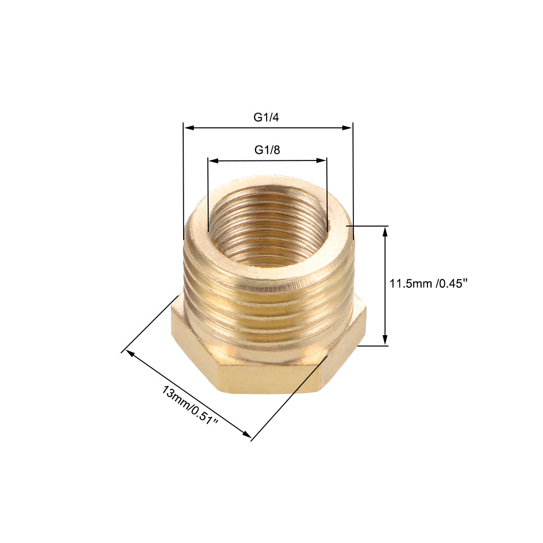 uxcell Uxcell Brass Threaded Pipe Fitting G1/4 Male x G1/8 Female Hex Bushing Adapter 10pcs