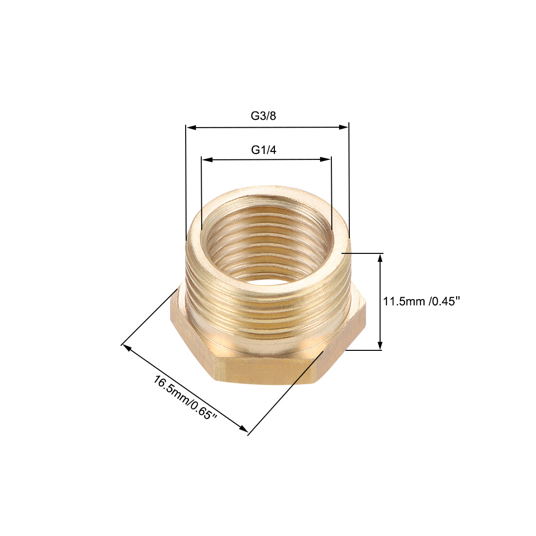 uxcell Uxcell Brass Threaded Pipe Fitting G3/8 Male x G1/4 Female Hex Bushing Adapter 3pcs