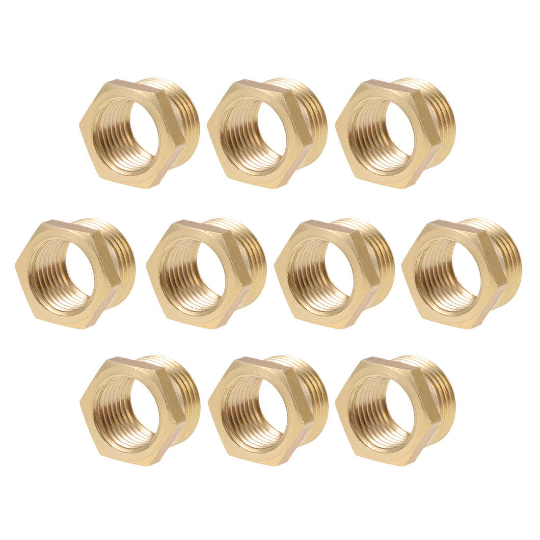 uxcell Uxcell Brass Threaded Pipe Fitting G3/8 Male x G1/4 Female Hex Bushing Adapter 10pcs