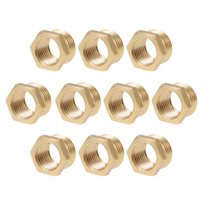 Harfington Uxcell Brass Threaded Pipe Fitting G3/8 Male x G1/4 Female Hex Bushing Adapter 10pcs