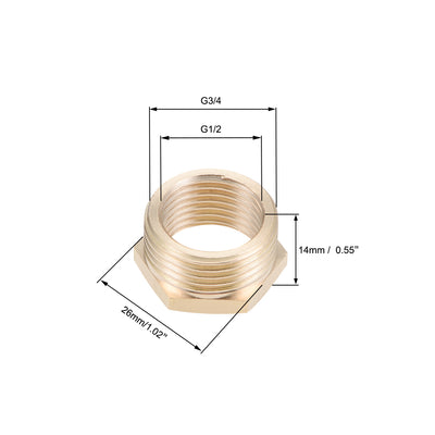 Harfington Uxcell Brass Threaded Pipe Fitting G3/4 Male x G1/2 Female Hex Bushing Adapter Connector 5Pcs