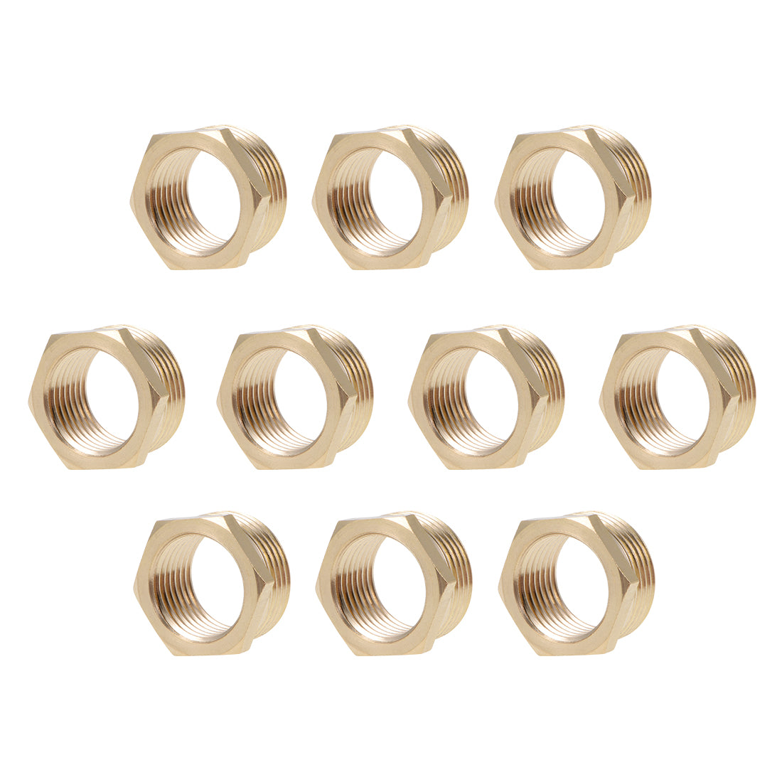 uxcell Uxcell Brass Threaded Pipe Fitting G3/4 Male x G1/2 Female Hex Bushing Adapter 10pcs
