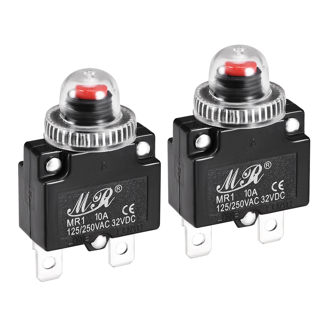 uxcell Uxcell Thermal Circuit Breakers 10A 125/250V AC 32V DC Push Button Reset Overload Protector Switch with Waterproof Cap 2 Pcs