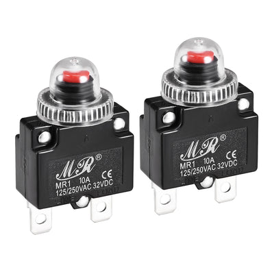Harfington Uxcell Thermal Circuit Breakers 10A 125/250V AC 32V DC Push Button Reset Overload Protector Switch with Waterproof Cap 2 Pcs