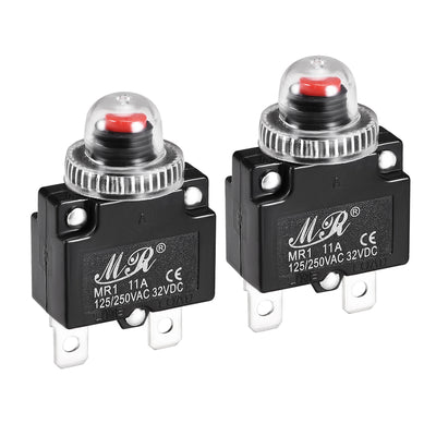 Harfington Uxcell Thermal Circuit Breakers 11A 125/250V AC 32V DC Push Button Reset Overload Protector Switch with Waterproof Cap 2 Pcs