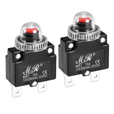 Harfington Uxcell Thermal Circuit Breakers 13A 125/250V AC 32V DC Push Button Reset Overload Protector Switch with Waterproof Cap 2 Pcs